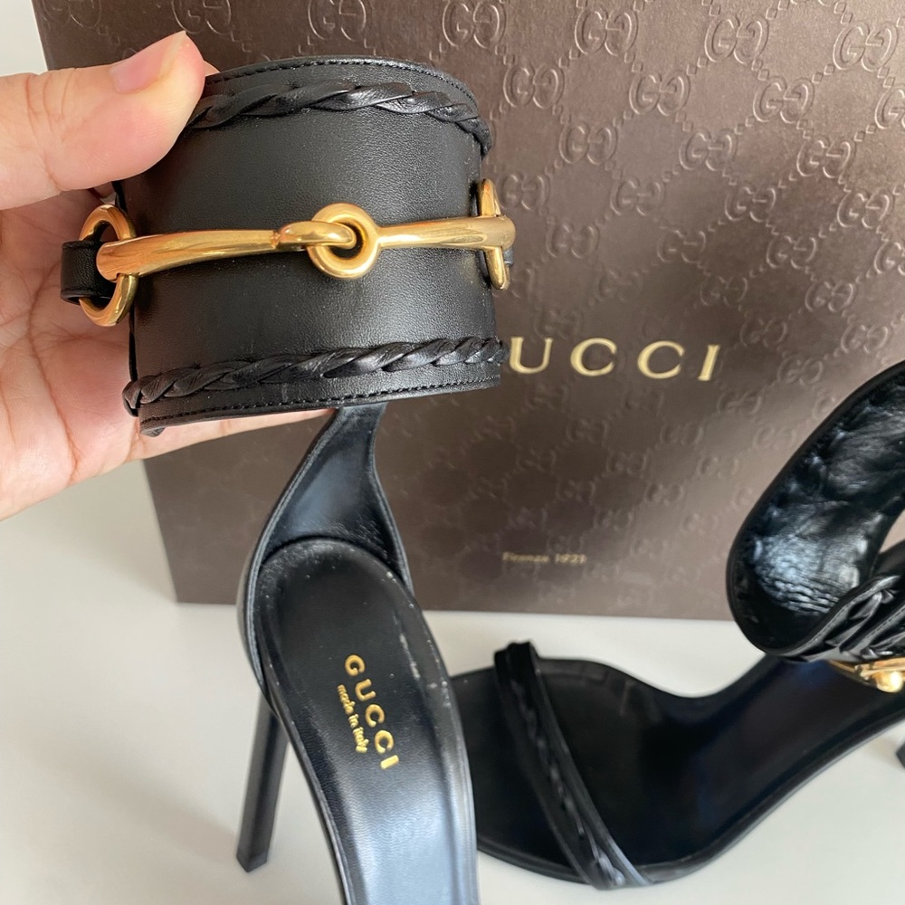 Gucci Black Leather High Heel Ankle-Strap Sandals - Picture 2 of 10